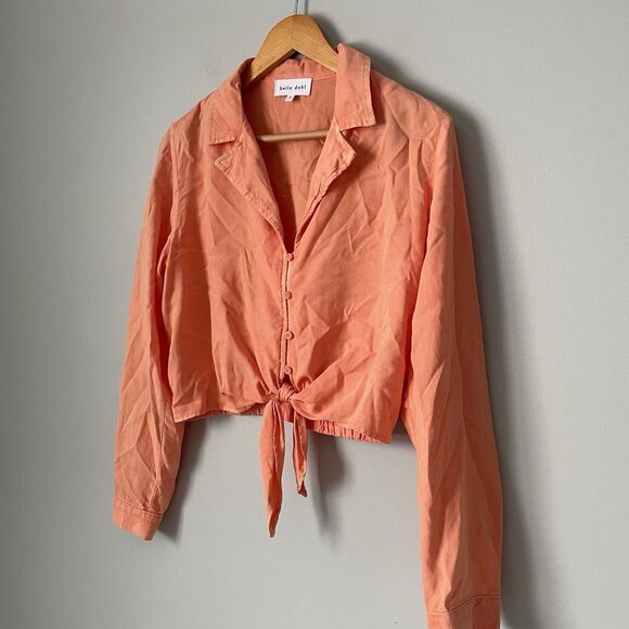 Bella Dahl Crop Button Up Blouse Top Orange Long Sleeve 100% Tencel Womens Small - Picture 5 of 8